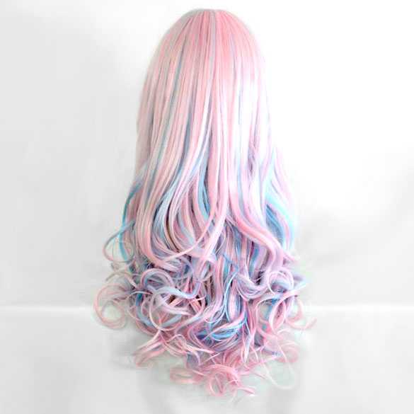 Lolita pruik baby-roze baby-blauw lang haar met krullen