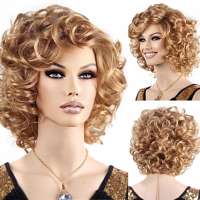 Pruik ginger goudblond kort krullend haar veel volume