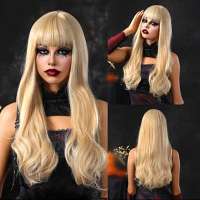 Pruik goudblond lang haar met pony