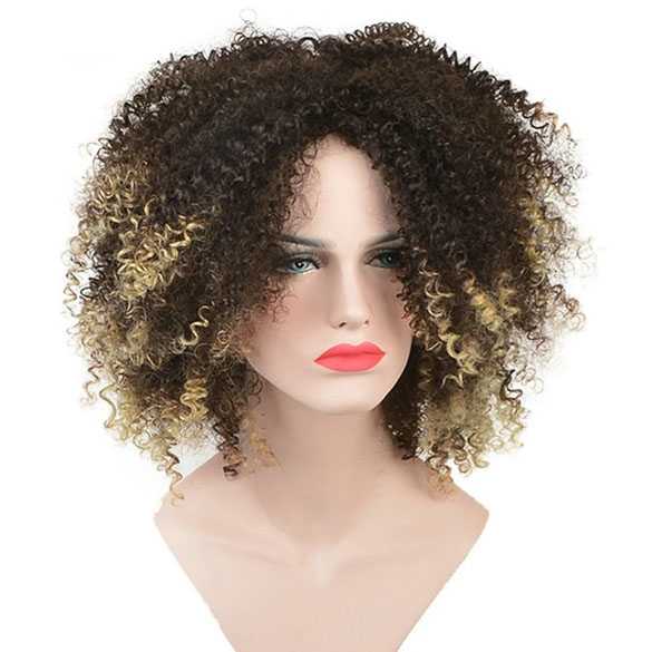 Pruik afro kroes schouderlang haar met mini spiraalkrullen