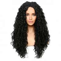 Luxe lace front pruik lang zwart haar slagen Mercedes