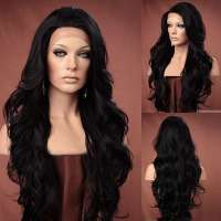 Lace pruik lang zwart haar zonder pony model Kim