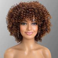 Pruik afro spiraalkrullen vol volume licht kastanjebruin mix