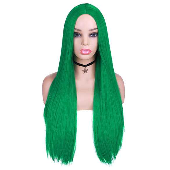 Cosplay pruik lang steil haar zonder pony kleur gif groen