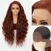 Swiss lace front pruik met zeer lang haar 85 cm koper roodbruin