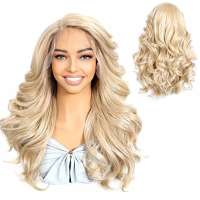 Swiss lace front pruik lang haar met slagen blondmix Salena
