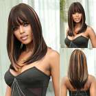 Pruik donkerbruin steil haar met opvallende highlights ( B-KEUZE!)