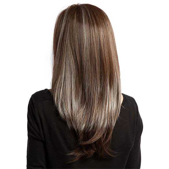 Pruik lang steil haar met highlights model 105