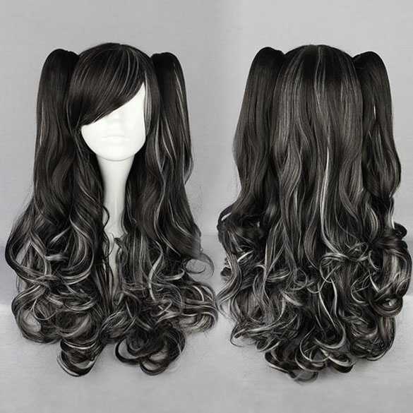 Bi-color gothic carnaval pruik met krullen en staarten