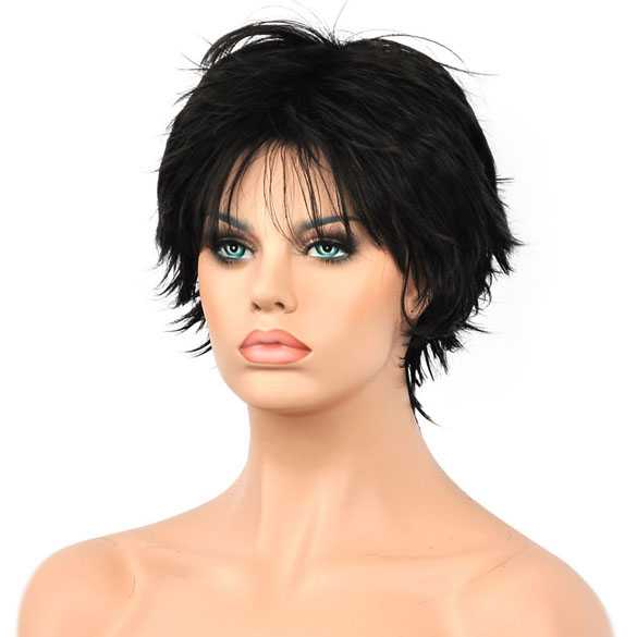 Manga Anime pruik kort haar zwart met plukjes