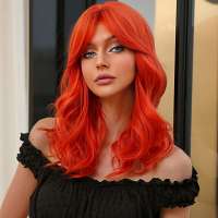 Pruik halflang oranje-rood haar in laagjes model Nena