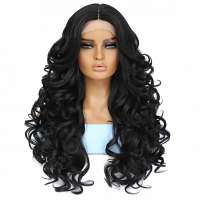 Luxe lace front pruik lang zwart krullend haar