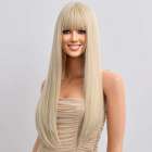 Pruik lang blond steil haar in laagjes met pony model 32-6