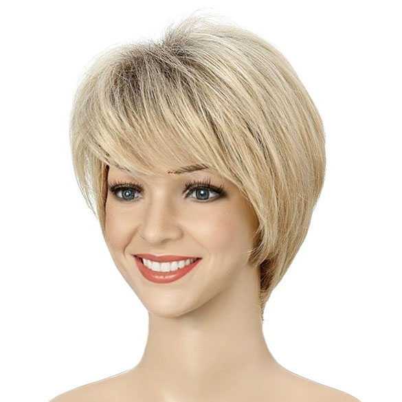 Pruik kort haar in laagjes naturel lichtblond mix model 383