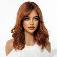 Pruik halflang haar koperrood in laagjes met pony