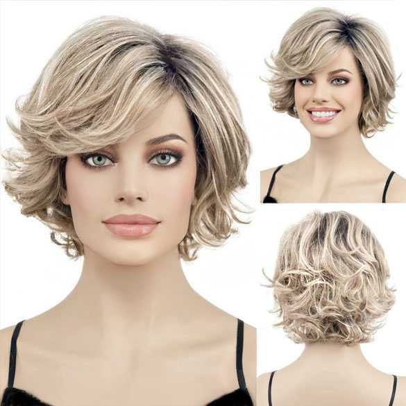 Moderne vlotte pruik kort model in blondmix in laagjes