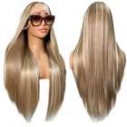 Lace pruik lang steil haar zonder pony in blondmix model Star