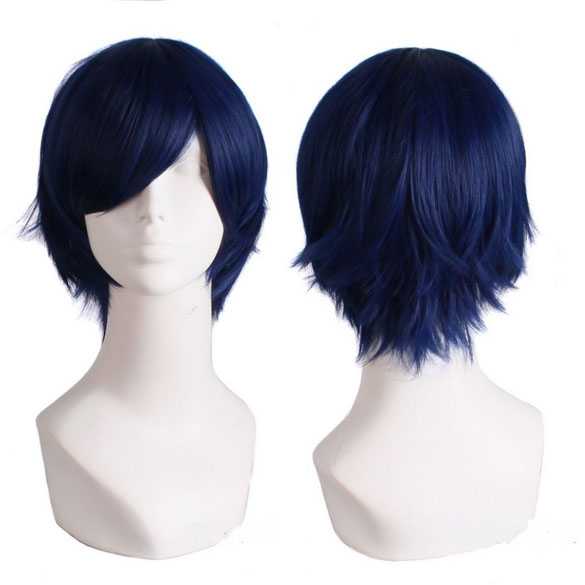 Cosplay / Manga pruik kort haar donkerblauw in laagjes