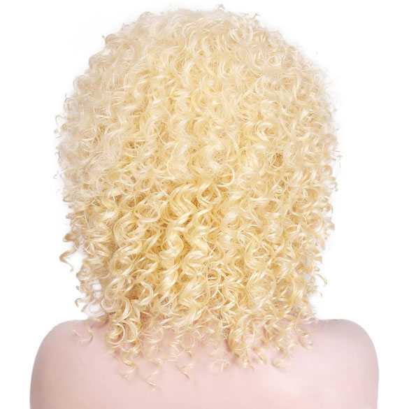 Blonde pruik afro schouderlang haar kleine spiraalkrullen