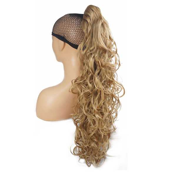 Paardenstaart lang goudblond haar met krullen op klem kleur 24B