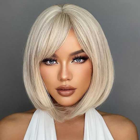 Witblonde pruik bob model met steil haar model Jill