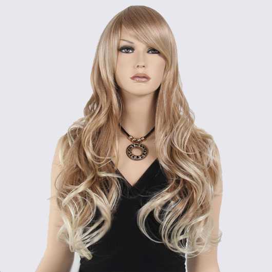 Sexy blonde pruik lang haar met slagen en lichtere puntjes