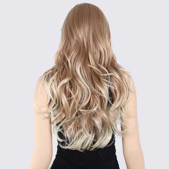 Sexy blonde pruik lang haar met slagen en lichtere puntjes