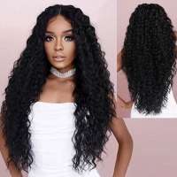 Swiss lace front pruik lang zwart haar met spiraalkrullen Harlow