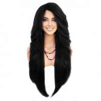 Lace pruik zeer lang zwart steil haar zonder pony Prudence 1B