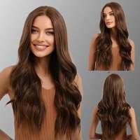 Lace pruik lang bruin haar met slagen zonder pony model Gaby