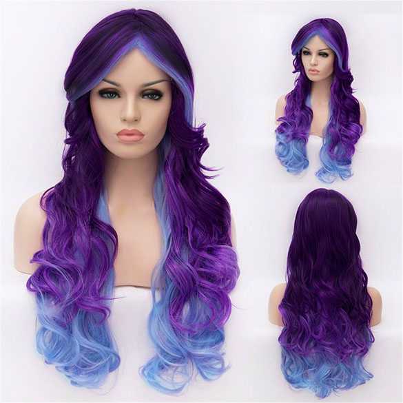 Cosplay pruik paars blauw lang haar met krullen