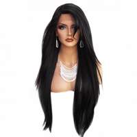 Lace pruik superlang zwart steil haar model Yumi kleur 1