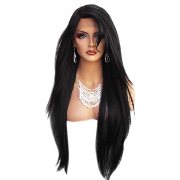 Lace pruik superlang zwart steil haar model Yumi kleur 1