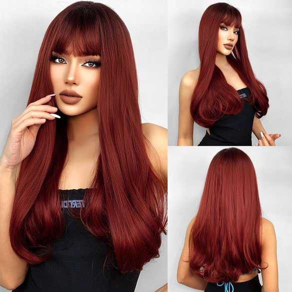 Pruik lang steil koperrood haar in laagjes model Libby
