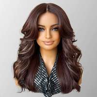 Lace front pruik lang kastanjebruin haar met grove slag model Imra