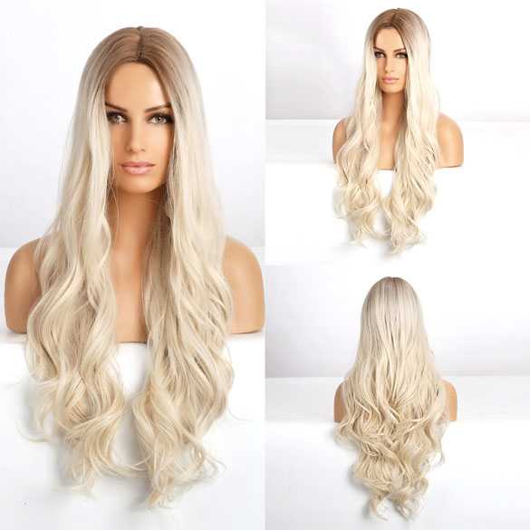 SALE Luxe pruik zeer lang witblond haar met grove slagen model 273