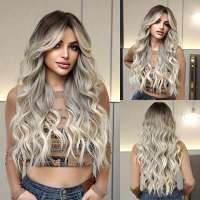 Pruik lang witblond haar met grove slag model Nicola