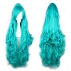 Luxe pruik 100 cm lang haar met 1 staart Turquoise + gratis haarnetje
