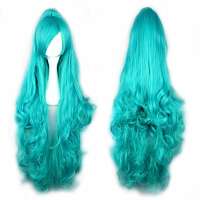 Luxe carnaval pruik 100 cm lang haar met 1 staart Turquoise Blue