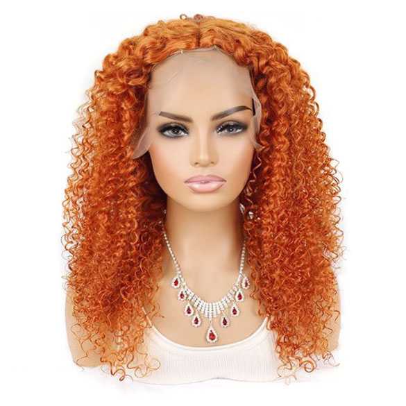 Pruik oranje haar met lace rand met krullen zonder pony