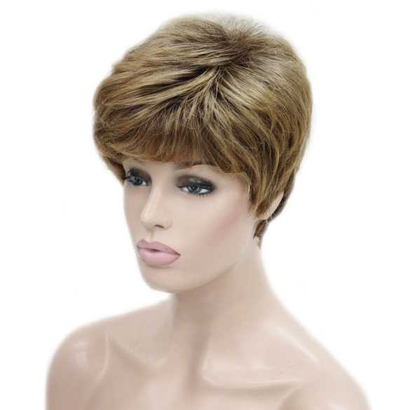 Moderne pruik kort haar in laagjes blond bruin mix - Mooie ... Moderne pruik kort haar in laagjes blond bruin mix - Mooie ...