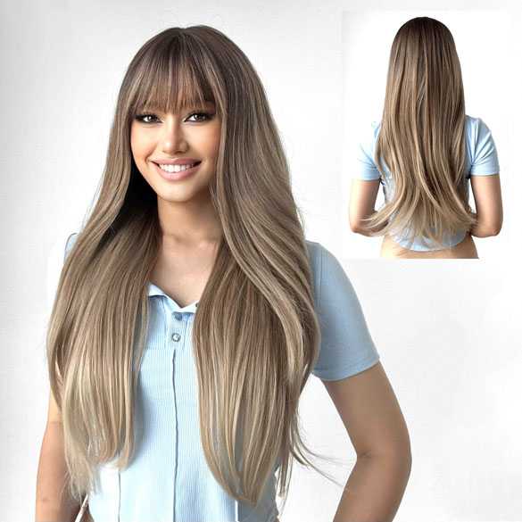 Pruik met lang blond steil haar in laagjes model 336