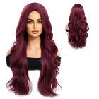 Luxe pruik lang wijnrood haar met losse slag zonder pony