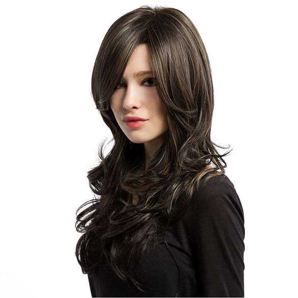 Sexy pruik lang donker haar met highlights model 102