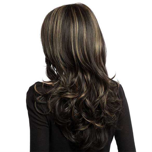 Sexy pruik lang donker haar met highlights model 102