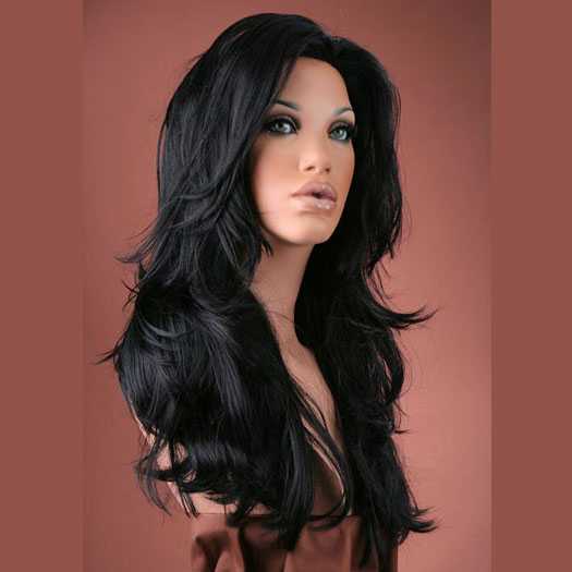 Sexy pruik lang zwart haar met slagen model Jasmine