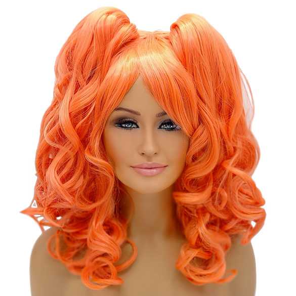 AANBIEDING : Oranje Carnaval pruik met 2 staarten op klem