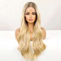 Swiss lace pruik lang blond haar zonder pony model 66025