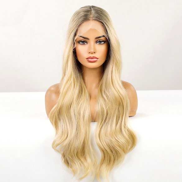 Swiss lace pruik lang blond haar zonder pony model 66025