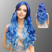 Luxe duo-color pruik blauw lang krullend haar